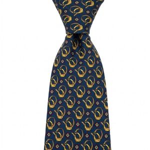 Brooks Brothers Makers Tie Mens‎ Navy Blue Silk Equestrian Stirrup Print USA